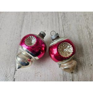 Vintage radko indent double teardrop pink striped ornament mercury glass Xmas tr